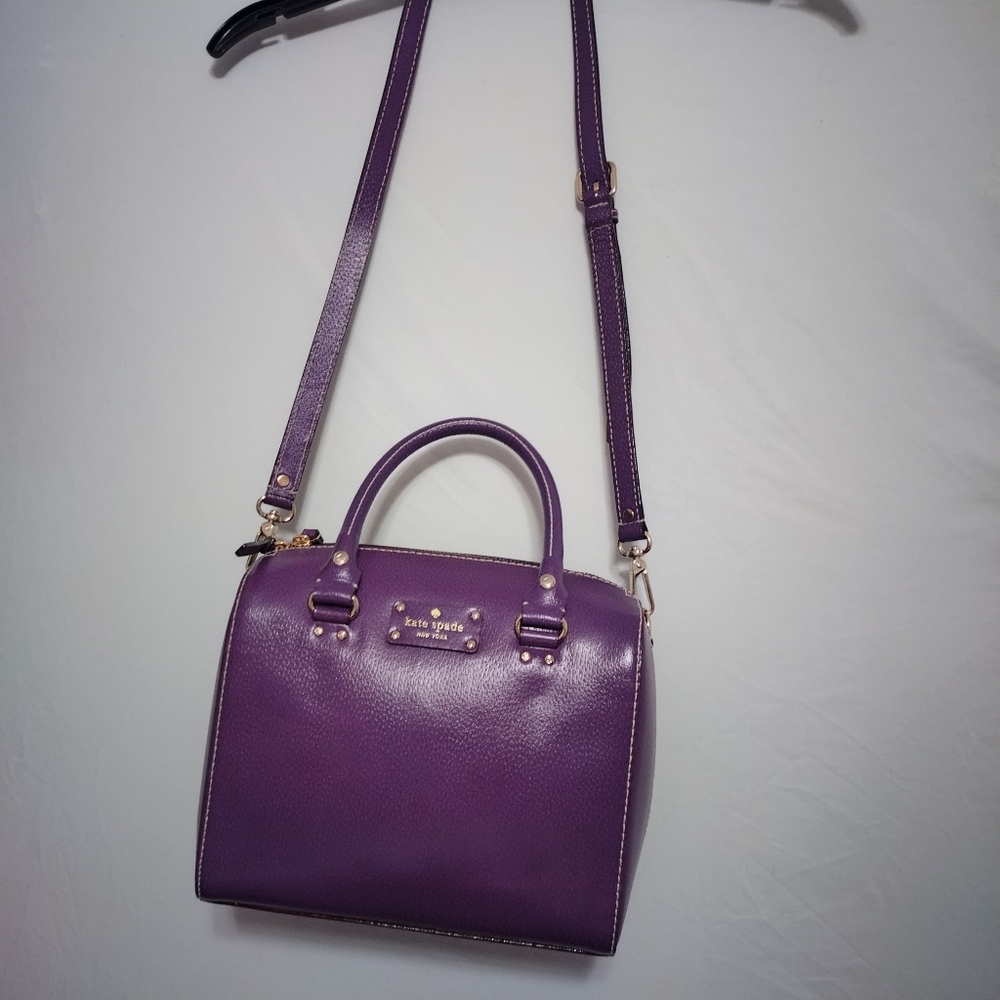 KATE SPADE Purple Satchel with removable strap polkadot lining - Picture 2 of 7